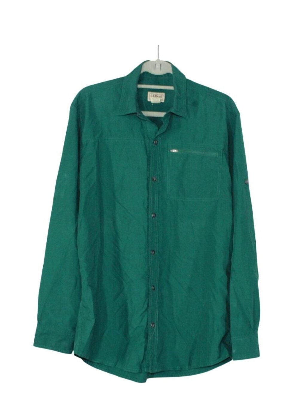 LL Bean Men's Tropicwear Green Ripstop Long Sleeve Button Up Shirt Size Small
